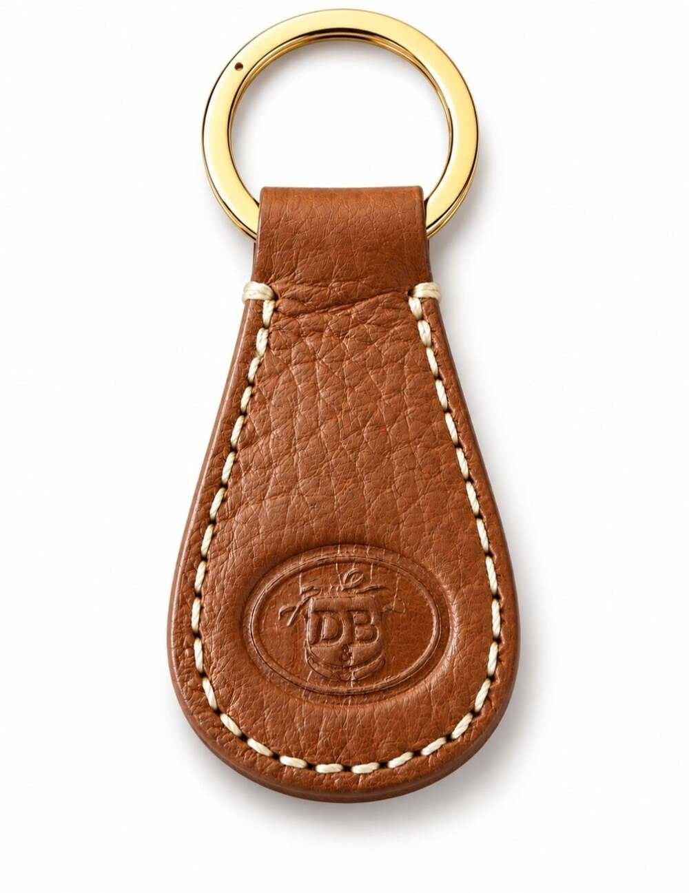 Dooney & Bourke Brown Leather Key Fob Keychain DB Logo Gold Tone Ring Vintage
